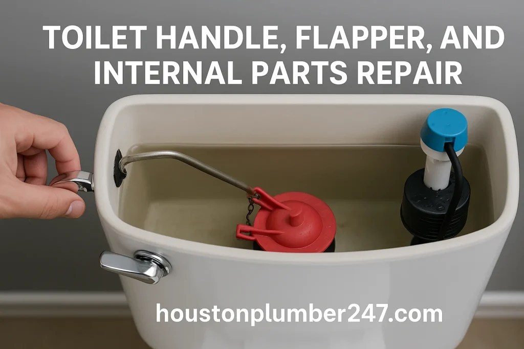 Toilet handle flapper and internal parts repair in Houston